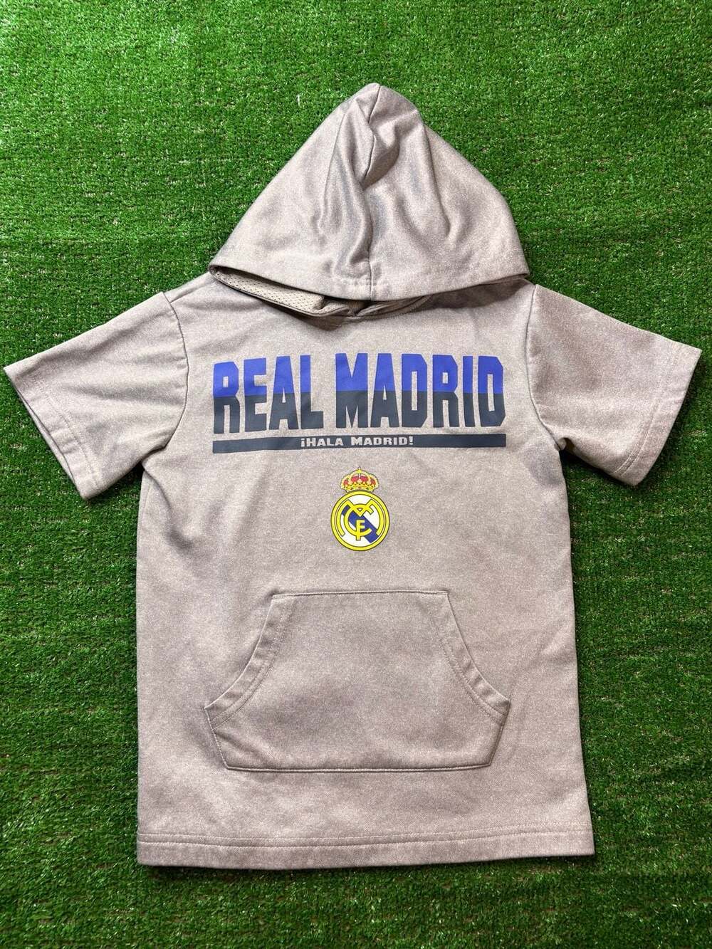 Real Madrid Short Sleeve Hoodie Youth Soccer Jersey Grey